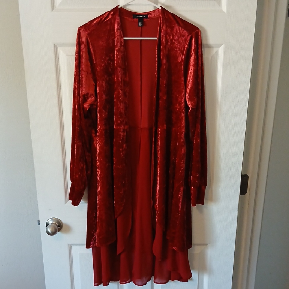 Torrid Red Velvet Duster Cardigan Size 00